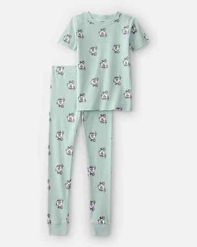 Kids Soccer 100% Cotton Short-Sleeve Snug Fit 2-Piece Pajama Set - Green