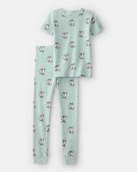 Kids Soccer 100% Cotton Short-Sleeve Snug Fit 2-Piece Pajama Set - Green