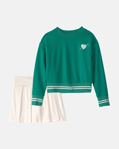 Girls 2-Piece French Terry Pullover Sweatshirt & Pleated Active Skort Set