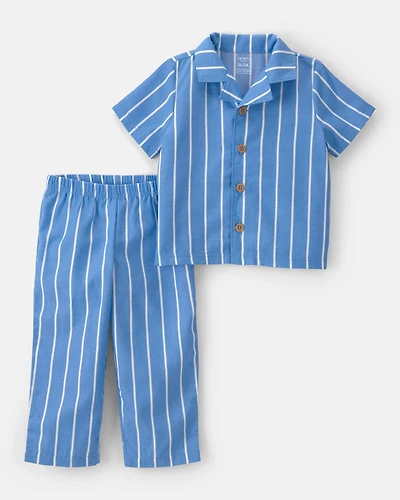 Toddler Boy Striped Loose Fit 2-Piece Pajama Set - Blue