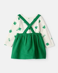 Baby Girl St. Patrick's Day 3-Piece Shamrock Long-Sleeve Top & Skirt Set - Green