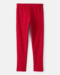 Kid Shimmer Cozy Fleece Pull-On Stretch Leggings - Red