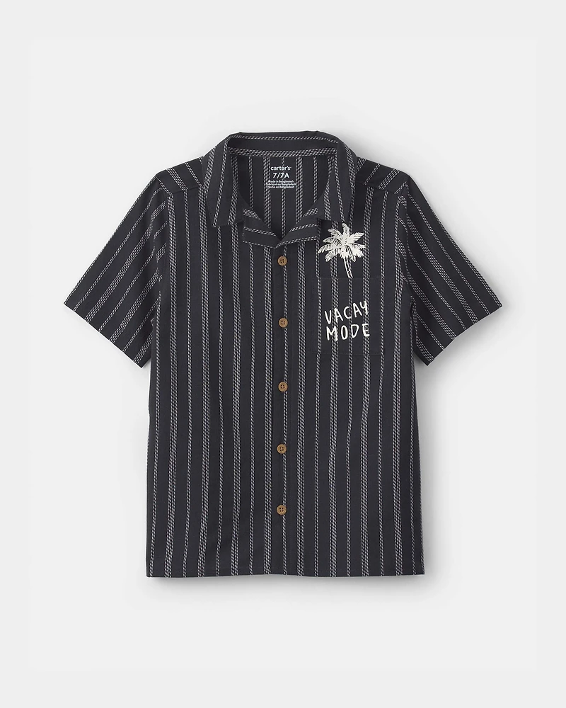 Boys 2-Piece Striped Button-Down Shirt & Short Set - Black