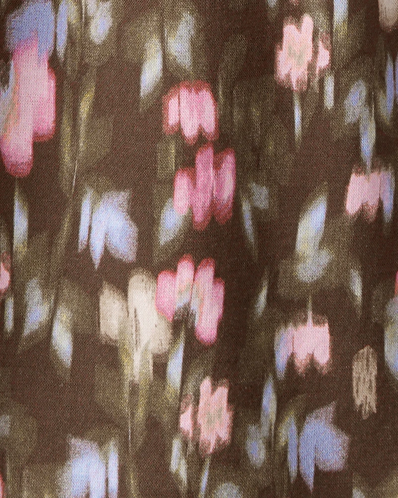 Girls Floral Cotton Short-Sleeve Dress -Brown