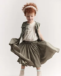 Toddler Girl Sleeveless Bow Top in Rainbow Print - Cream