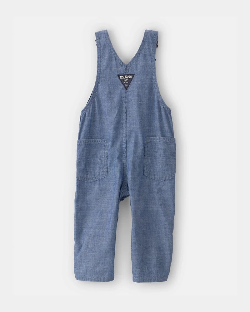 Baby Boy Chambray Cuffed Overalls - Medium Wash