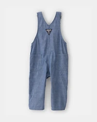 Baby Boy Chambray Cuffed Overalls - Medium Wash