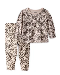 Toddler Girl 2-Piece Leopard Print Top & Stretch Leggings Set - Brown