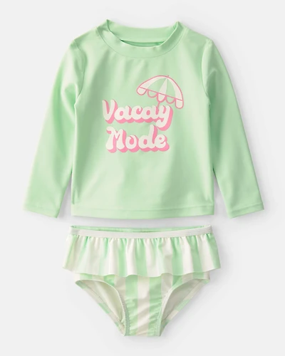 Baby Girl 2-Piece 'Vacay Mode' Rashguard Swimsuit Set - Green