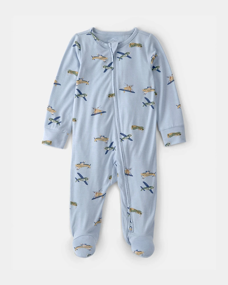 Baby Boy Plane 2-Way Zip PurelySoft Footie Sleep & Play Pajama - Blue