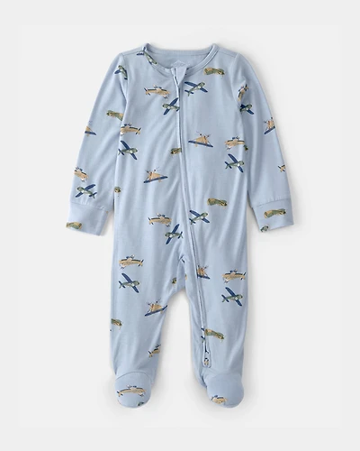 Baby Boy Plane 2-Way Zip PurelySoft Footie Sleep & Play Pajama - Blue