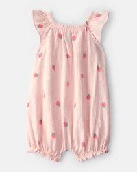 Baby Girl Strawberry Flutter-Sleeve Romper - Pink