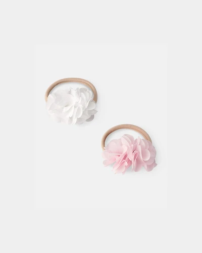 Baby Girl 2-Pack Flower Head Wraps - Pink/White