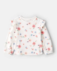 Baby Girl Floral Cotton Ruffle Long-Sleeve Top - White