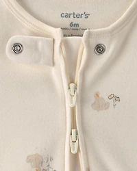 Baby Girl Swan 100% Cotton 2-Way Zip Sleep & Play Pajamas - Ivory