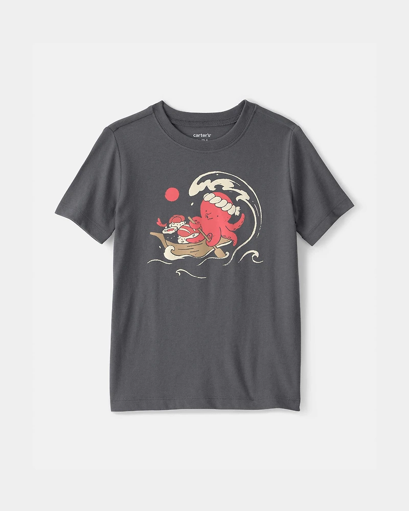 Toddler Boy Sushi Octopus Graphic Tee - Grey