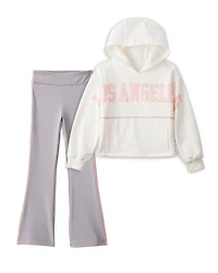 Girls 2-Piece Los Angeles Hoodie & Flare Pants Set - Ivory/Grey