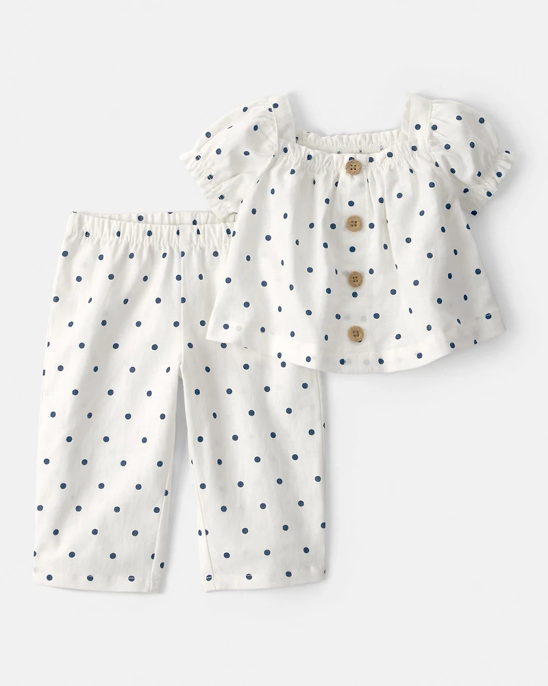 Baby Girl 2-Piece Polka Dot Short-Sleeve Tee & Pant Set - White