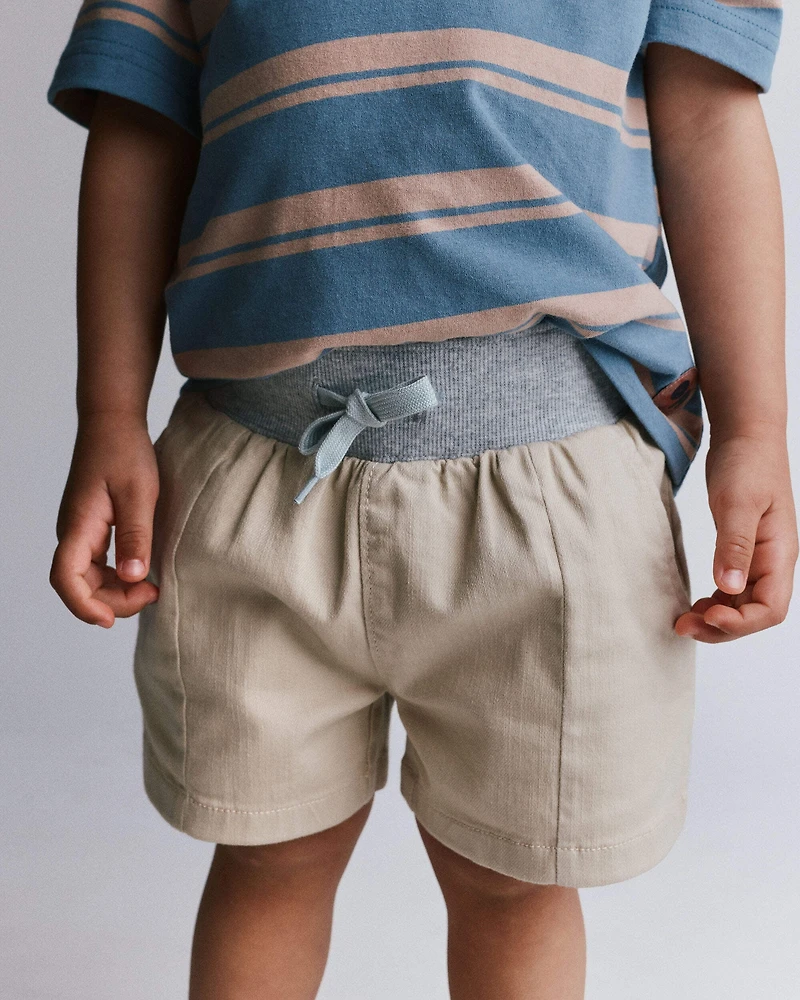 Toddler Boy Long-Line Shorts - Tan
