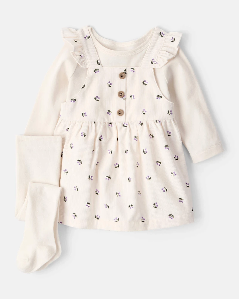 Baby Girl 3-Piece Floral Long-Sleeve Dress Set - White