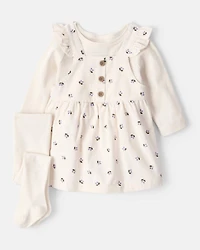 Baby Girl 3-Piece Floral Long-Sleeve Dress Set - White