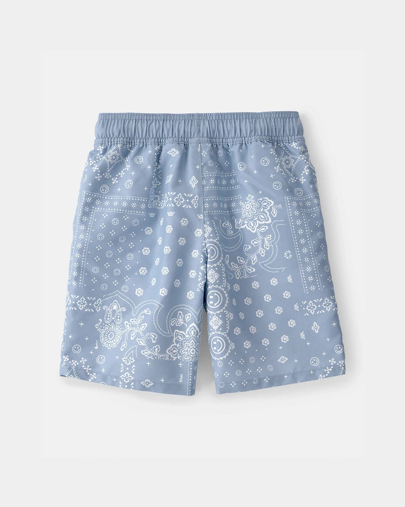 Boys Bandana Floral Swim Trunks - Blue