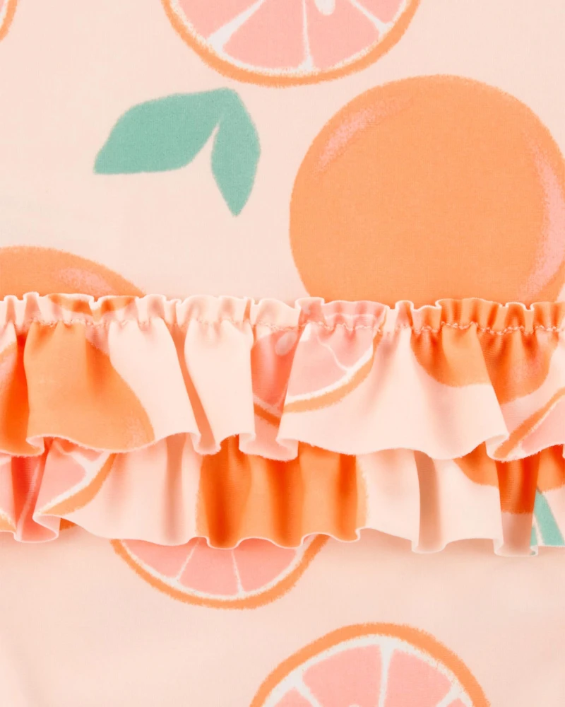 Baby Girl 1-Piece Orange Slice Long-Sleeve Rashguard Swimsuit