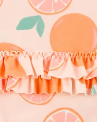 Baby Girl 1-Piece Orange Slice Long-Sleeve Rashguard Swimsuit