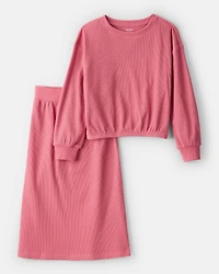 Girls 2-Piece Long-Sleeve Top & Skirt Set - Pink