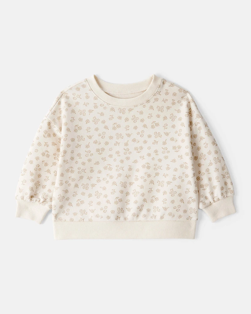 Baby Girl Floral Print French Terry Long-Sleeve Pullover Sweatshirt - Ivory
