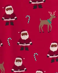 Kids 2-Piece Brown Santa Christmas 100% Cotton Snug Fit Pajama Set - Red