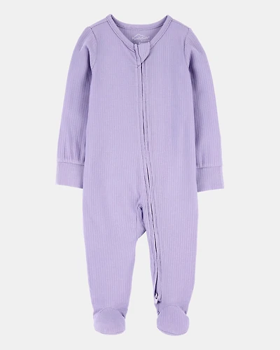 Baby Girl Solid 2-Way Zip PurelySoft Sleep & Play Pajamas - Purple