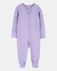 Baby Girl Solid 2-Way Zip PurelySoft Sleep & Play Pajamas - Purple