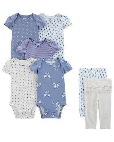 Baby 7-Piece Short-Sleeve Bodysuits & Pull-On Pants Set