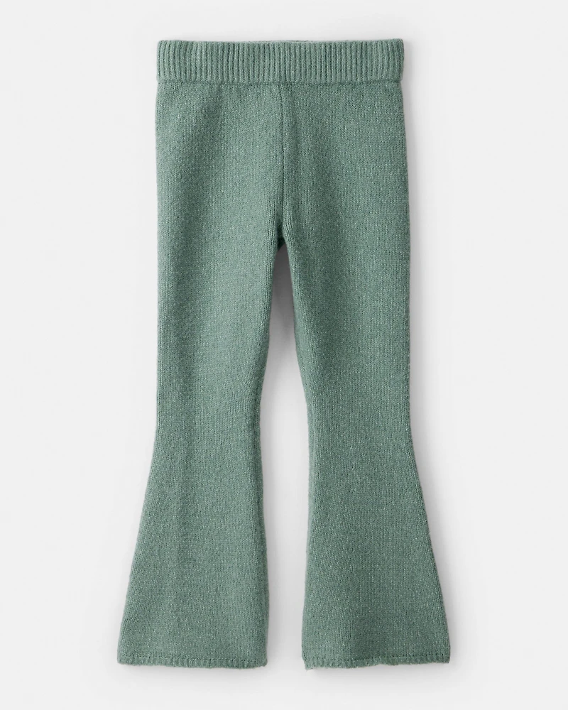 Girls 2-Piece Sweater Knit Hoodie & Flared Pants Set - Green