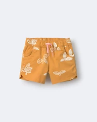 Toddler Girl Dolphin Hem Short in Plant Print - Golden Yellow