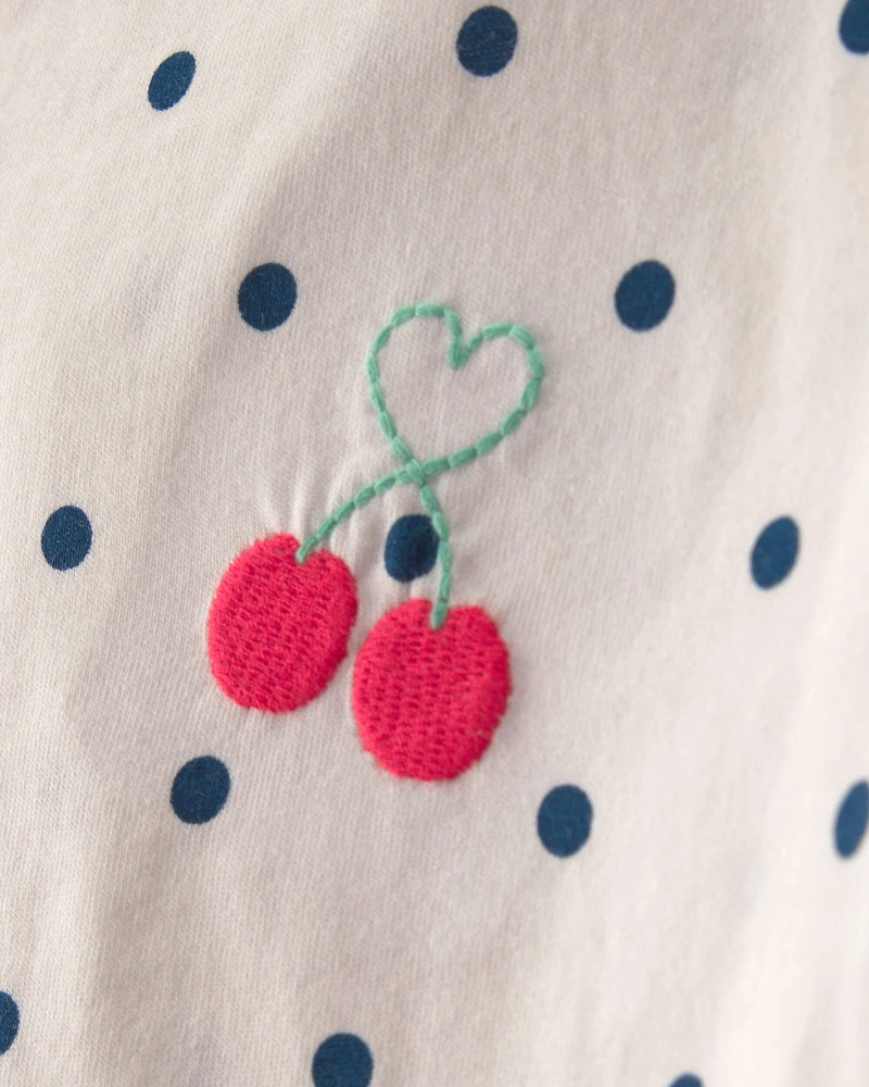 Girls 2-Piece Cherry Polka Dots Tee & Pant Set - Blue/Ivory