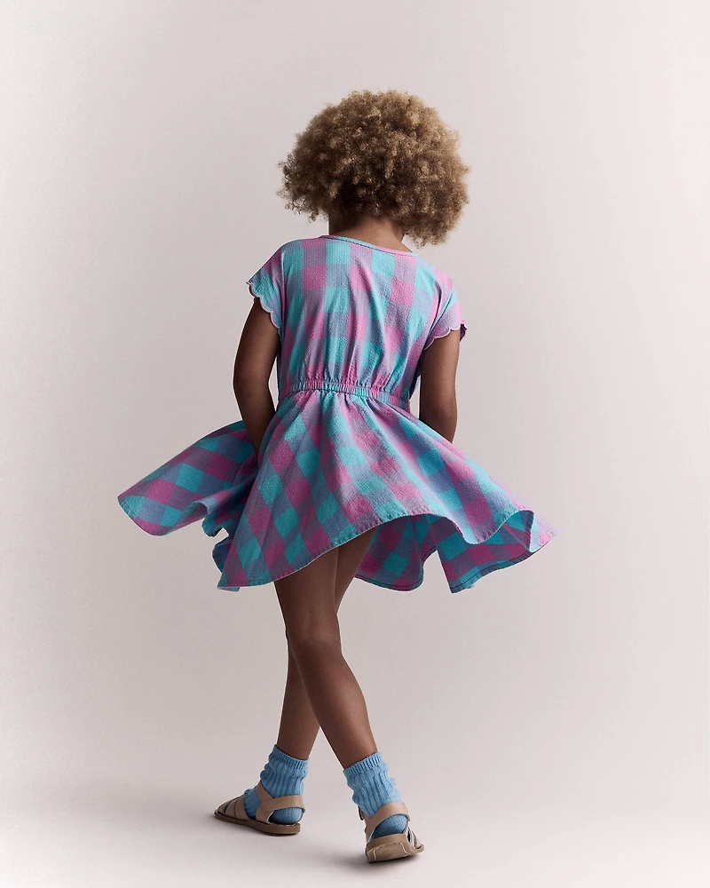 Toddler Girl Avenue Twirl™ Gingham Scalloped Dress - Purple/Blue