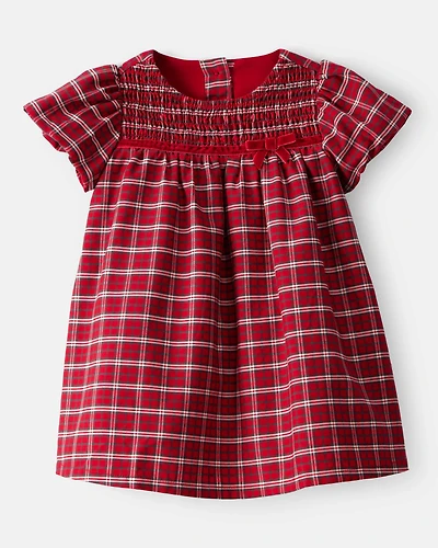 Baby Girl Special Occasion Plaid Print Short-Sleeve Dress - Red