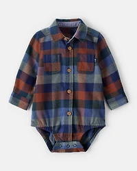 Baby Boy Plaid Long-Sleeve Button-Down Bodysuit