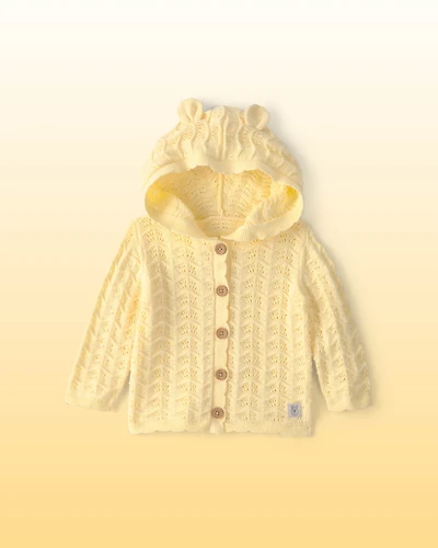 Baby Girl Disney© Winnie the Pooh Pointelle Cardigan with Bear Ears - Yellow