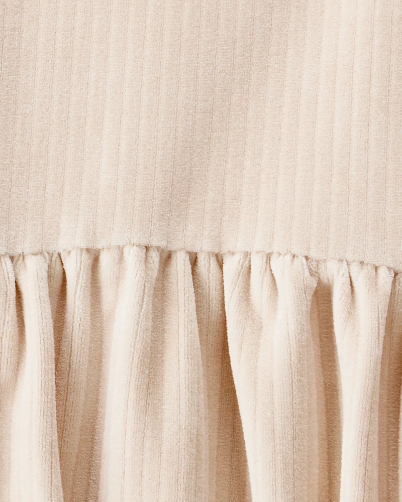 Toddler Girl Floral Velour Dress Set - Tan