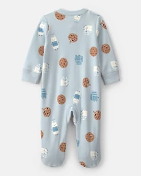 Baby Boy Milk & Cookies 100% Cotton 2-Way Zip Sleep & Play Pajamas - Blue