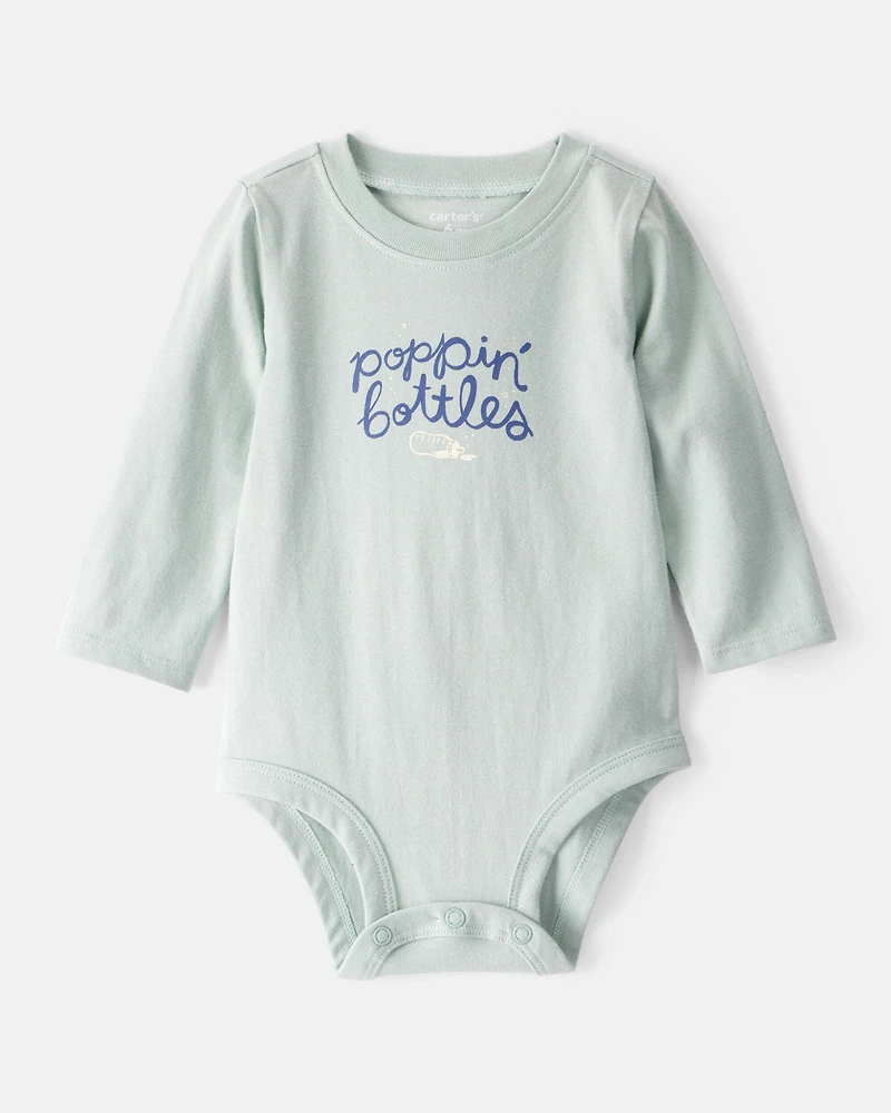 Baby Cotton Long-Sleeve Graphic Bodysuit - Blue