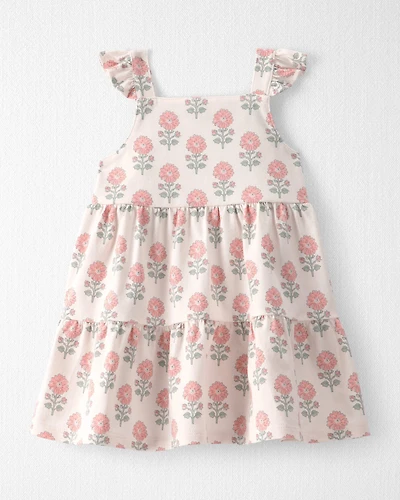 Baby Girl Organic Cotton Tiered Dress in Rosebud Petal Print