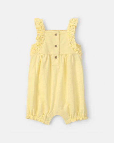 Baby Girl Sleeveless Romper with Eyelet Straps - Yellow
