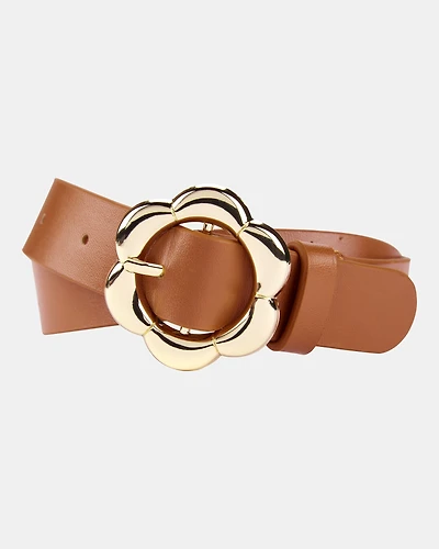 Flower Buckle Belt - Brown