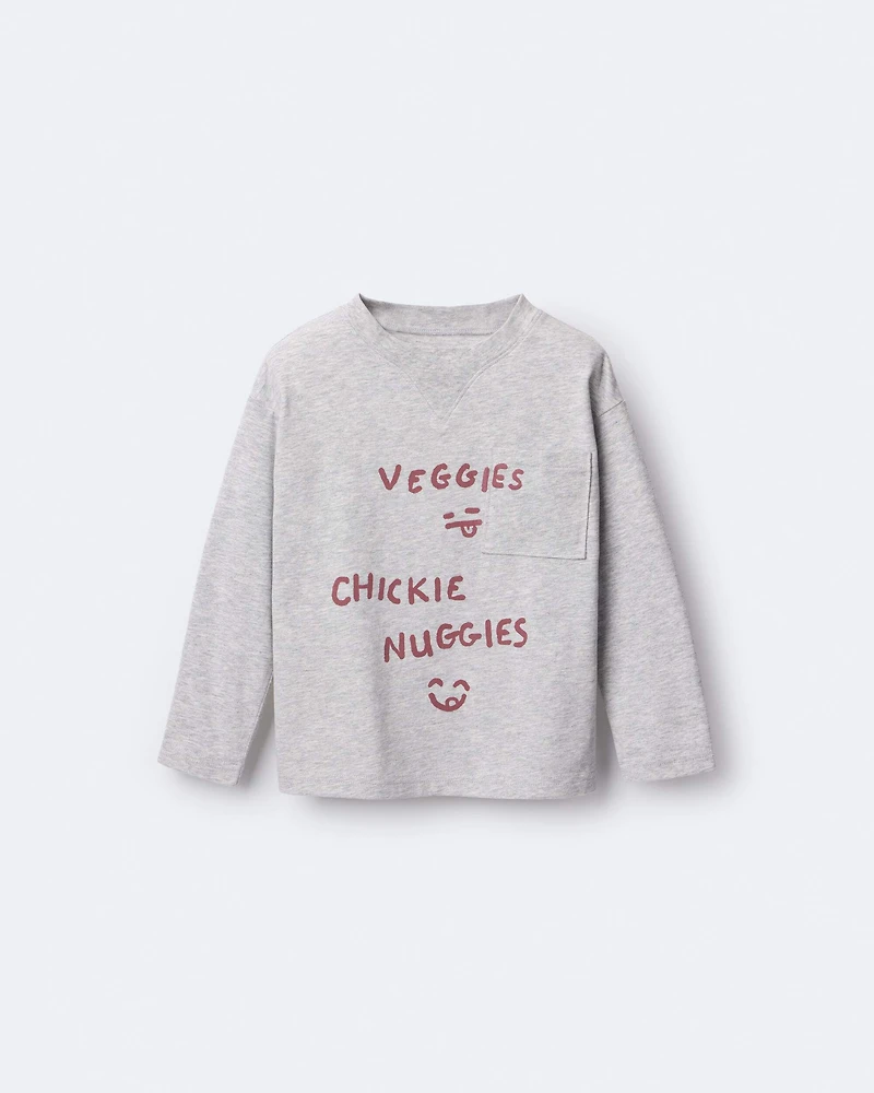 Toddler 'Chicken Nuggies' Long-Sleeve Pocket Graphic Tee - Heather Grey