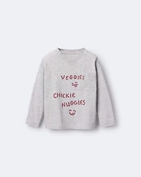Toddler 'Chicken Nuggies' Long-Sleeve Pocket Graphic Tee - Heather Grey