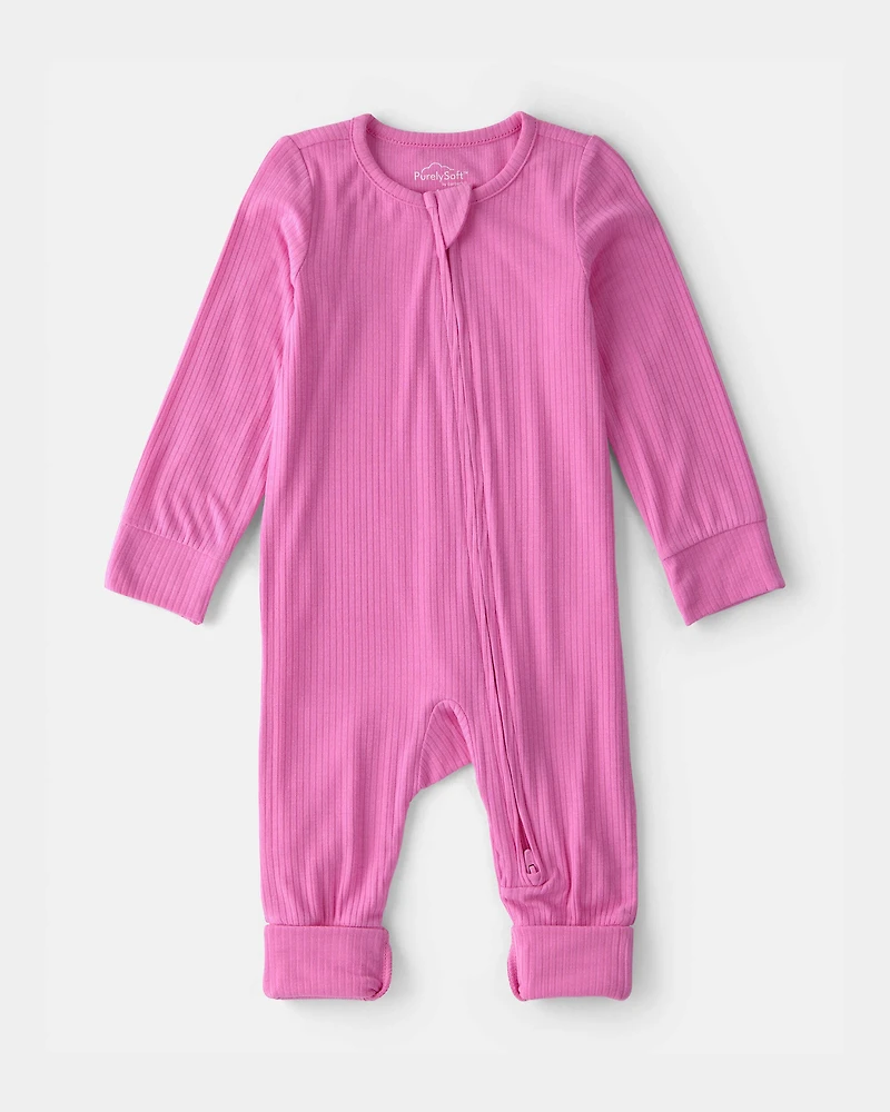 Baby Girl PurelySoft 2-Way Zip Snug Fit Sleep & Play Pajamas - Pink